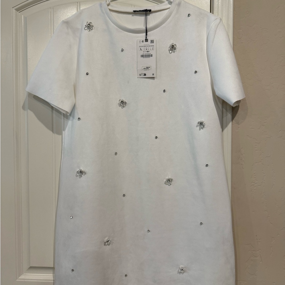 Zara White Dress with Silver Floral Details
